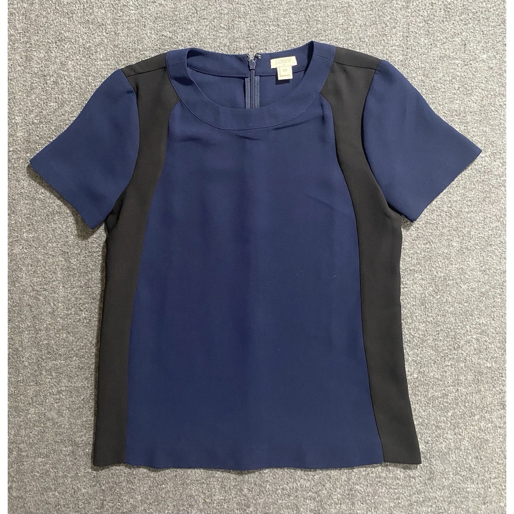 J. Crew Factory blue black colorblock crepe top short sleeve blouse Size 00
